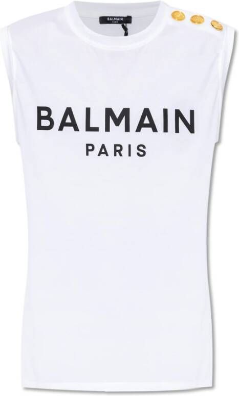 Balmain Mouwloos T-shirt met logo Wit Dames