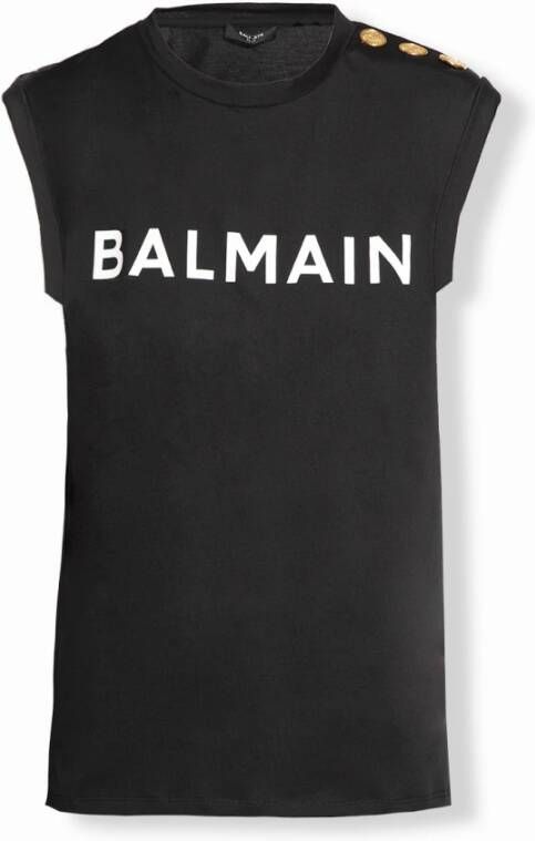 Balmain Eco-verantwoord katoenen T-shirt met logo print Zwart Dames