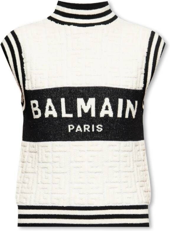Balmain Gebreide bouclette Coltrui met monogram White Dames