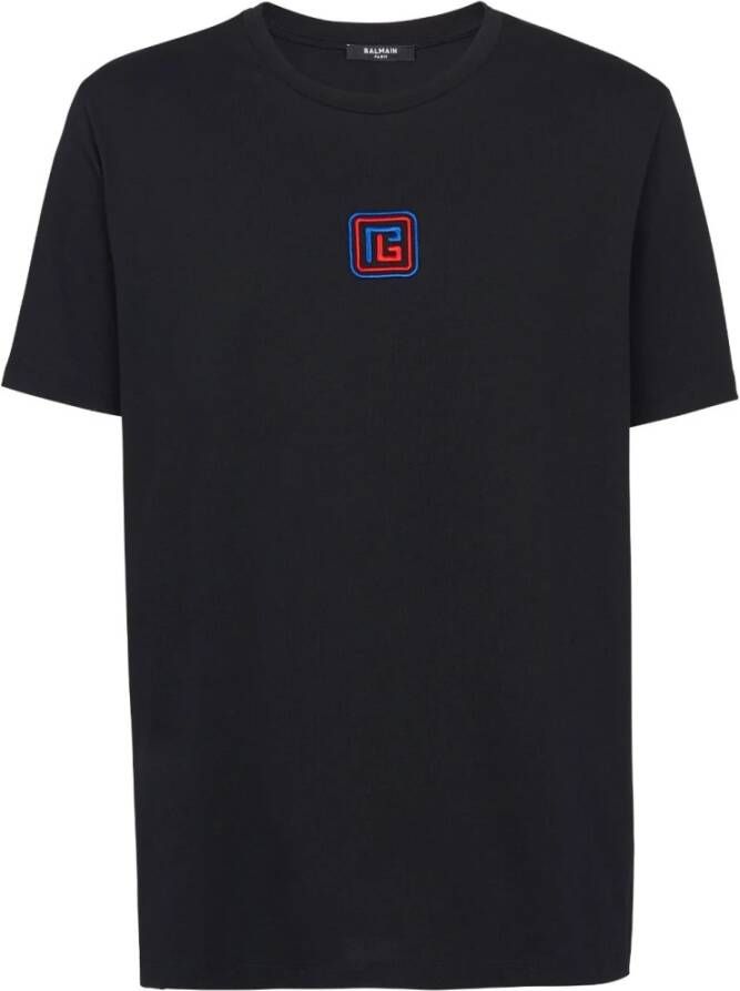 Balmain MultiColour Jersey T-shirt met Contrastdetail Zwart Heren