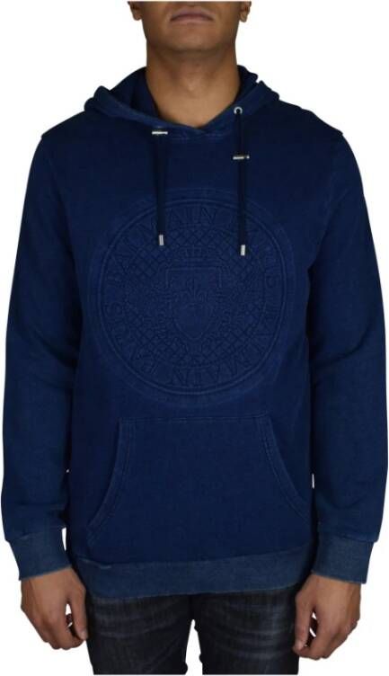 Balmain Navy Blue Denim Logo Sweatshirt Blauw Heren