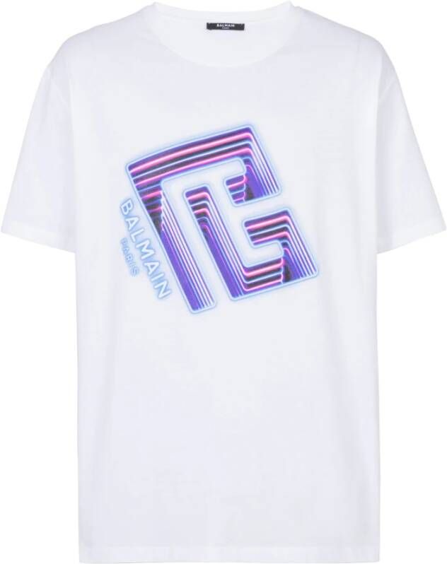 Balmain Neon logo T-shirt White Heren