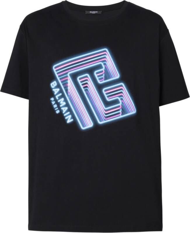 Balmain Neon Logo Print T-Shirt Neon logo T-shirt Black Heren