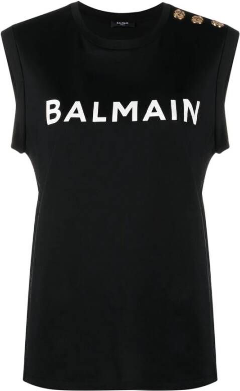Balmain Noir Print Tank Top Zwart Dames