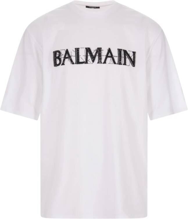 Balmain Oversize Kristal Logo T-shirt White Heren