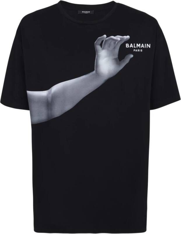 Balmain Oversized statue print T-shirt Zwart Heren