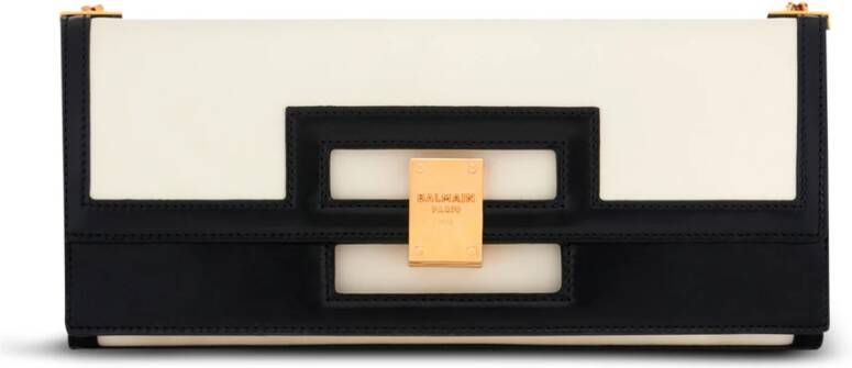 Balmain Oversized black and white leather 1945 Heritage clutch bag Wit Dames