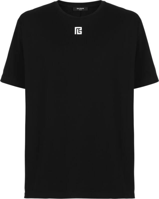 Balmain Oversized cotton T-shirt with maxi logo print Zwart Heren