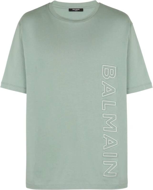 Balmain Oversized geëmbosseerd logo T-shirt Groen Heren