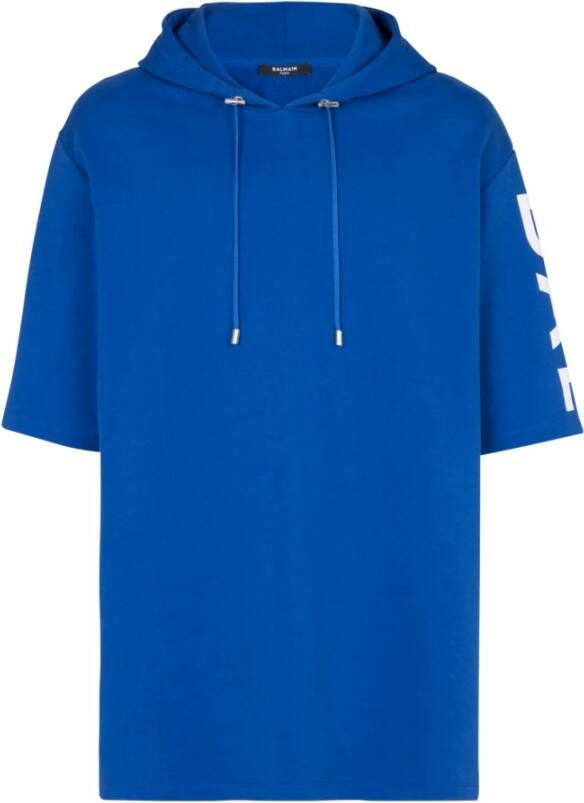Balmain Oversized hoodie van milieuvriendelijk katoen met logo print Blauw Heren