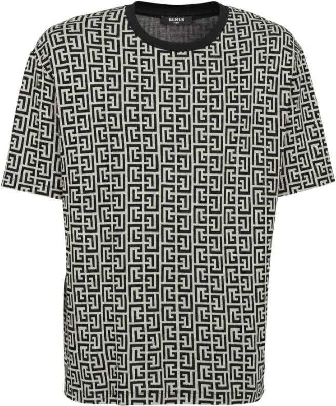 Balmain Oversized katoenen T-shirt met bedrukt monogram Zwart Heren