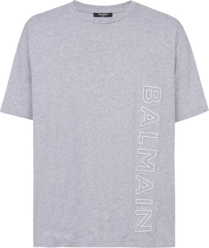 Balmain Oversized T-shirt in eco-responsible cotton with reflective logo Grijs Heren