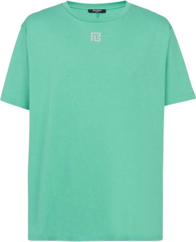 Balmain Oversized T-shirt in eco-responsible cotton with reflective maxi logo print Blauw Heren