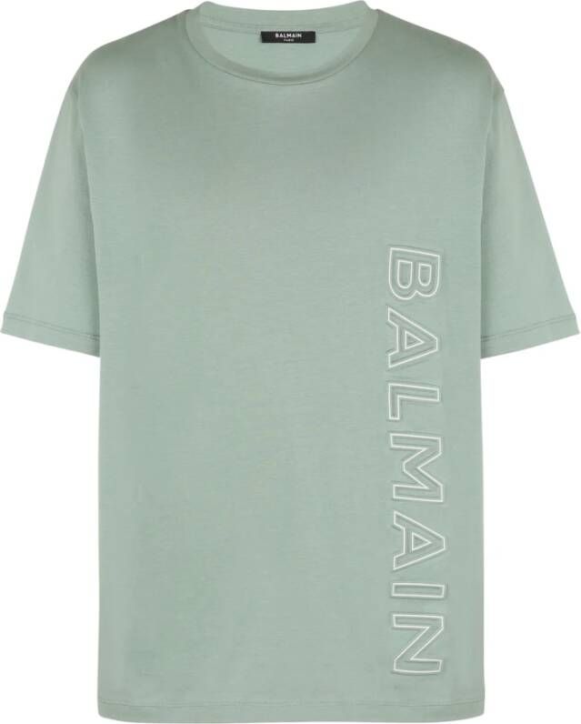 Balmain Oversized T-shirt met reliëf logo Groen Heren