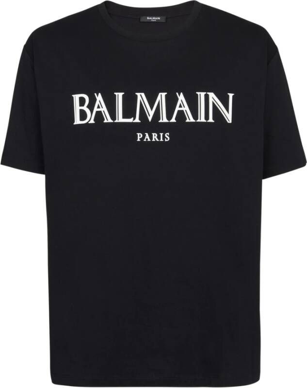 Balmain Oversized T-shirt met rubberen Romeins logo Zwart Heren