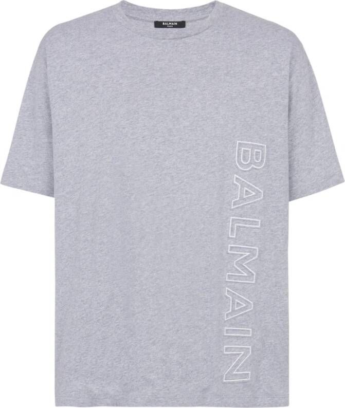 Balmain Oversized T-shirt van milieuvriendelijk katoen met reflecterend logo Grijs Heren