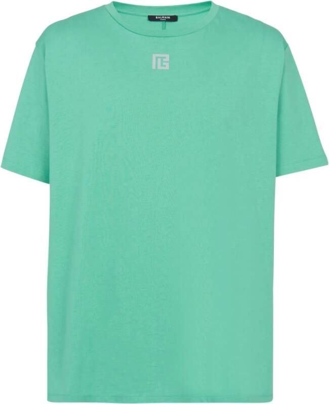 Balmain Oversized T-shirt van milieuvriendelijk katoen met reflecterende maxi logo print. Blue Heren