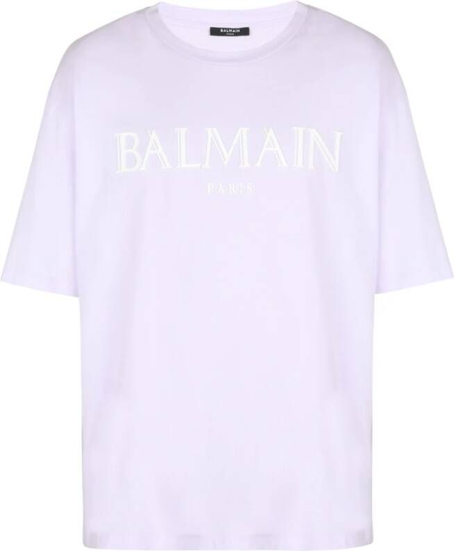 Balmain Oversized T-shirt met rubberen Romeins logo Paars Heren
