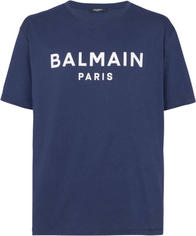 Balmain Blauwe Logo Print T-shirts en Polos Blauw Heren