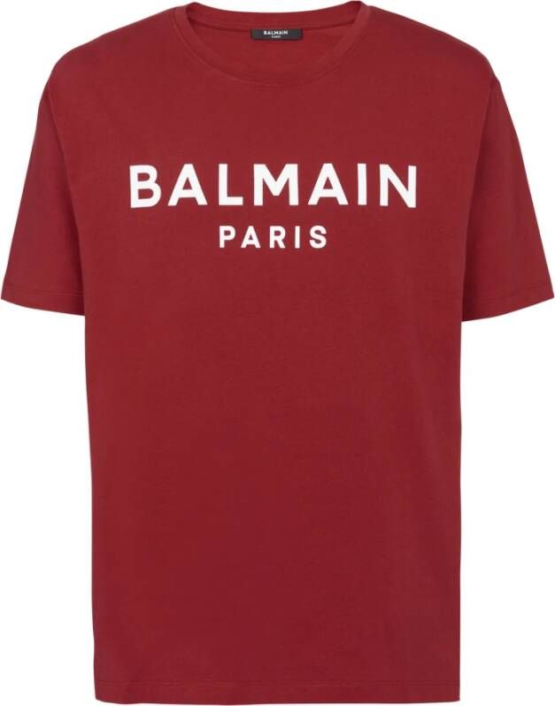 Balmain Rode biologisch katoenen T-shirt met logo print Rood Heren