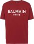 Balmain Rode biologisch katoenen T-shirt met logo print Rood Heren - Thumbnail 1