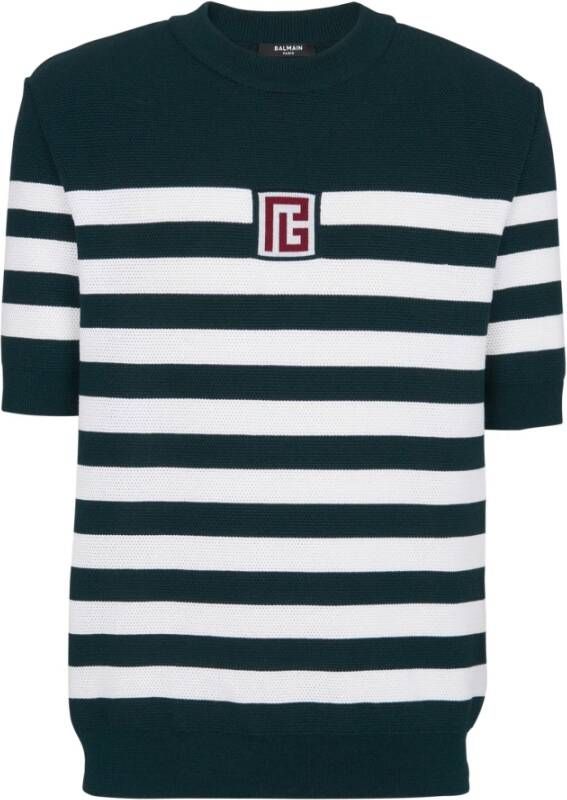 Balmain PB gestreept T-shirt Green Heren