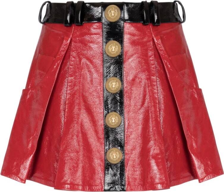 Balmain Pleated patent leather skirt Rood Dames