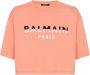 Balmain Flocked Paris cropped T-shirt Kort Paris T-shirt met flockprint Pink White Dames - Thumbnail 1