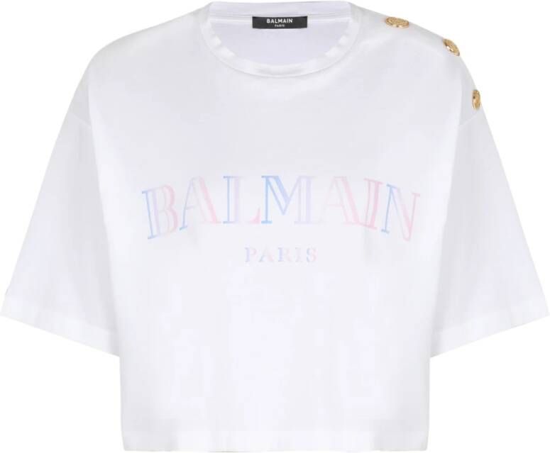 Balmain Kort T-shirt met kleurovergangsprint White Dames