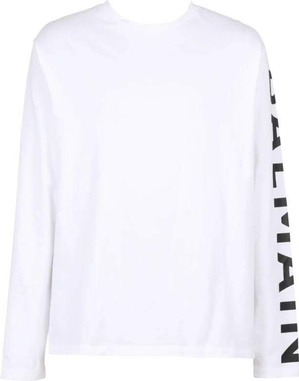 Balmain Polo Shirts T-shirt met lange mouwen van katoen met handtekening op de mouw. White Black Heren