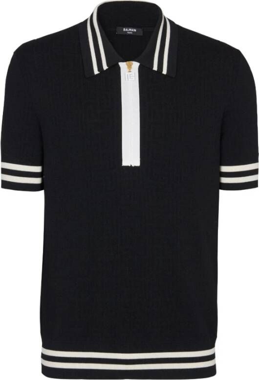 Balmain Monogram Jacquard Polo Shirt Black Heren