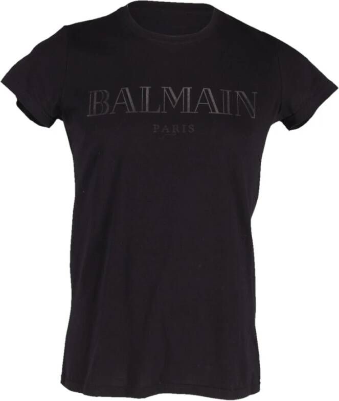 Balmain Pre-owned Balmain Classic Logo T-shirt in zwarte print katoen Zwart Heren