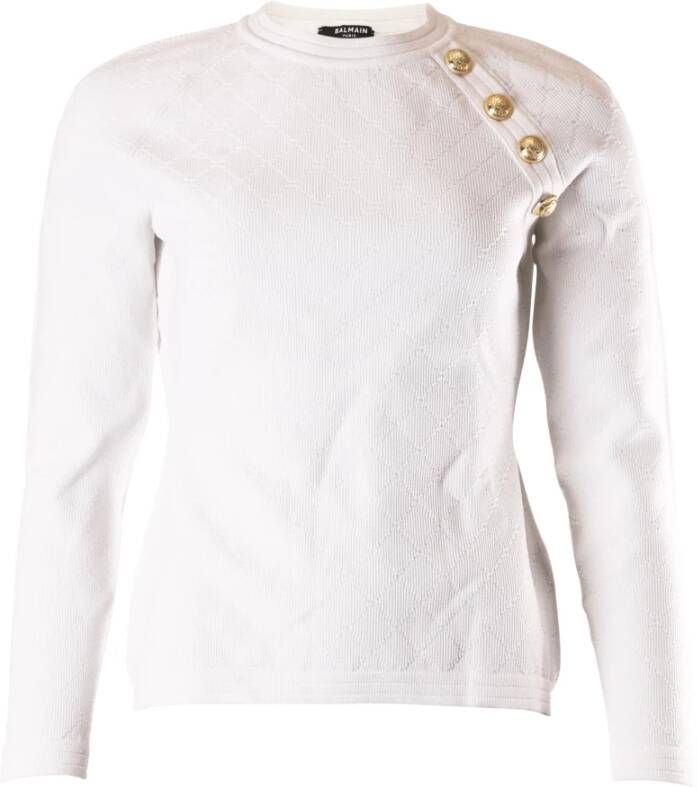 Balmain Pre-owned Balmain Diagonal Button-Up Sweater in witte viscose Wit Dames