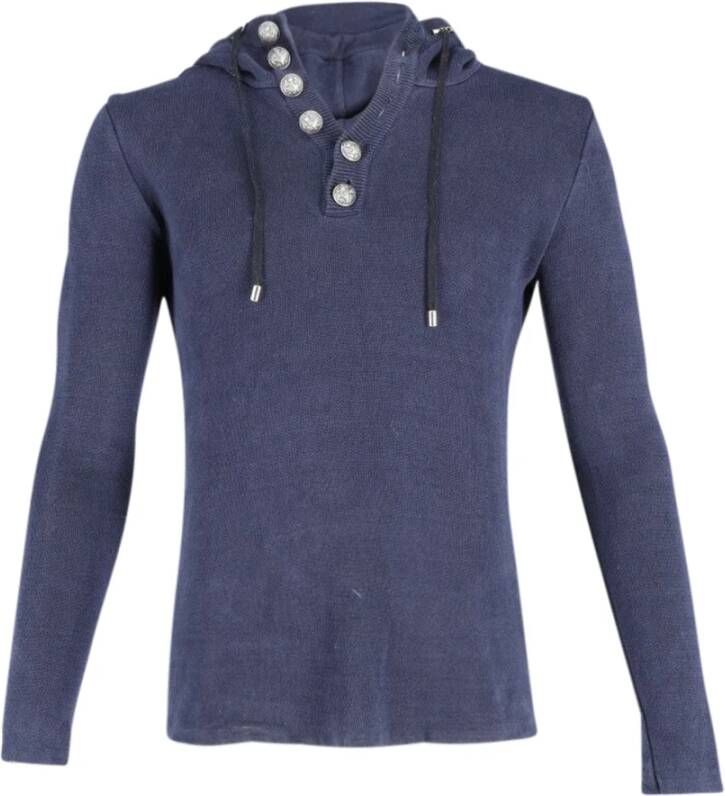 Balmain Pre-owned Balmain gebreide hoodie met lange mouwen in marineblauw linnen Blauw Heren