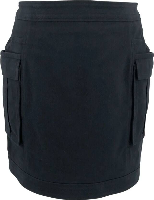 Balmain Pre-owned Balmain minirok in zwarte denim met leeuw Hoofdknoppen Zwart Dames