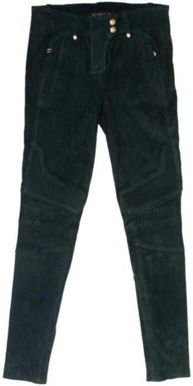 Balmain Pre-owned Suede Biker -broek Groen Dames