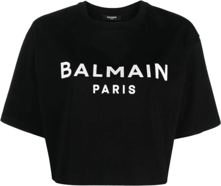 Balmain Printed Cropped T-Shirt Zwart Dames