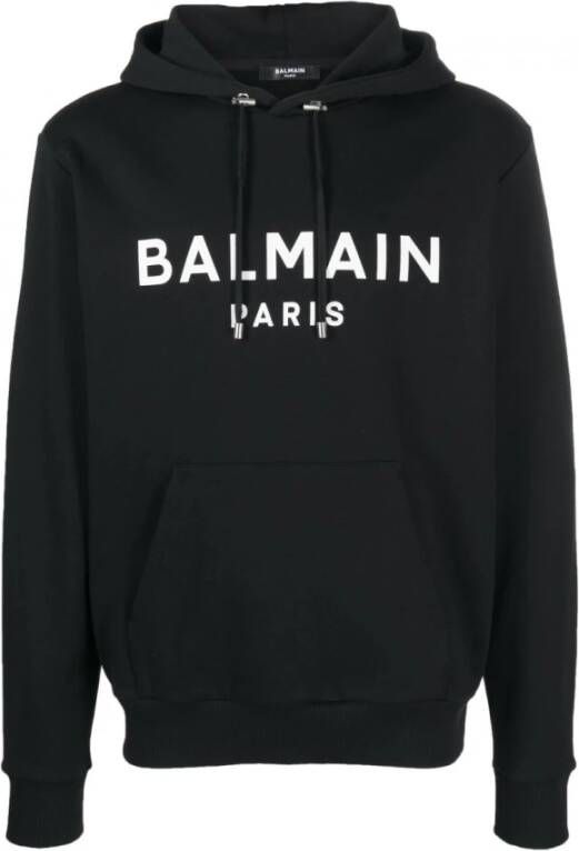 Balmain Zwarte katoenen logo print hoodie Black Heren