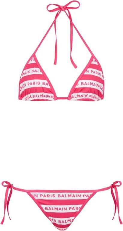 Balmain Raspberry Pink Logo-Print Bikini Set Roze Dames