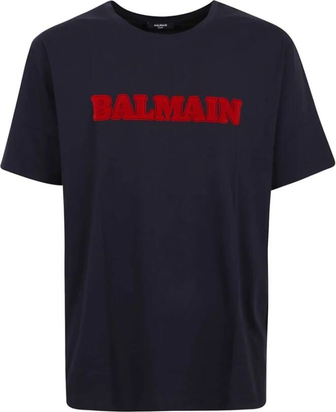 Balmain Retro Flock T-Shirt Straight Fit Blauw Heren