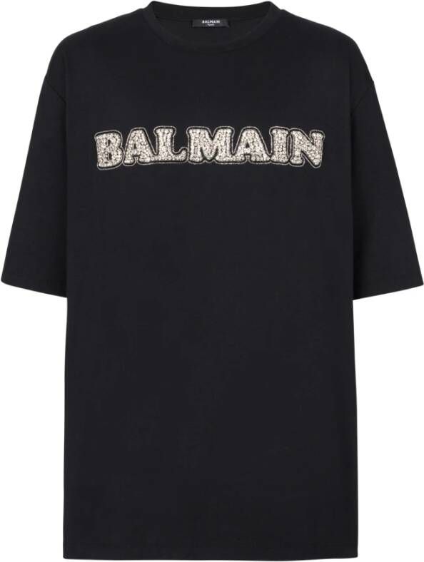Balmain T-shirt met kristallen applicatie Black Heren