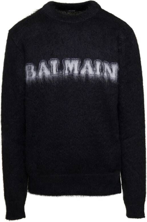 Balmain Retro Geborsteld Mohair Sweater Black Heren