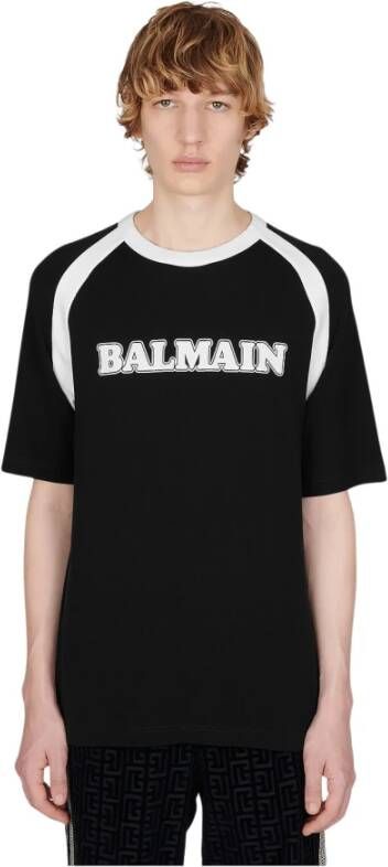 Balmain Retro Logo Jersey T-Shirt Zwart Heren