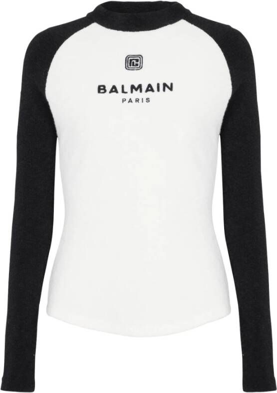 Balmain Retro PB bouclette jersey jumper White Dames