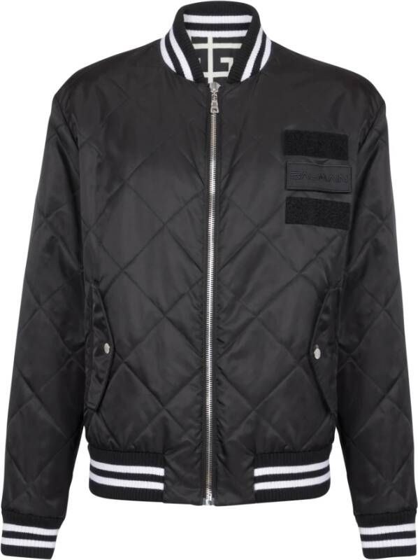 Balmain Reversible nylon bomber jacket with maxi monogram Zwart Heren