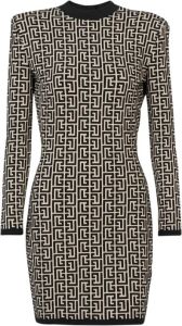 Balmain Robe courte en maille en jacquard bicolore à monogramme Zwart Dames