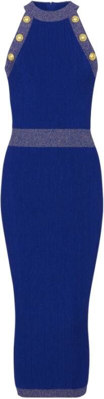 Balmain Robe midi en maille métallisée Blauw Dames