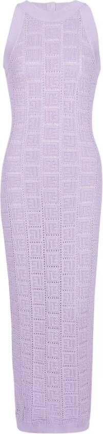 Balmain Robe midi en maille monogramme ajourée Paars Dames