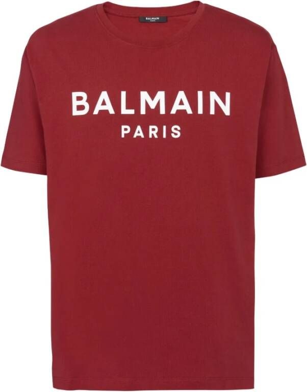Balmain Rood Katoenen Logo Print T-Shirt Rood Heren