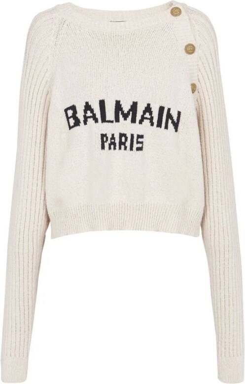 Balmain Buttoned jacquard jumper with logo Beige Dames